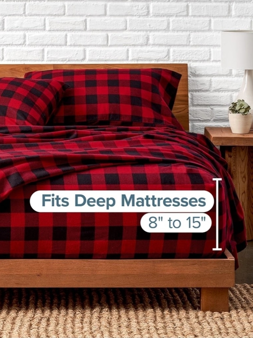 Bare Red and Black Buffalo Plaid Flannel Sheet Set King Size